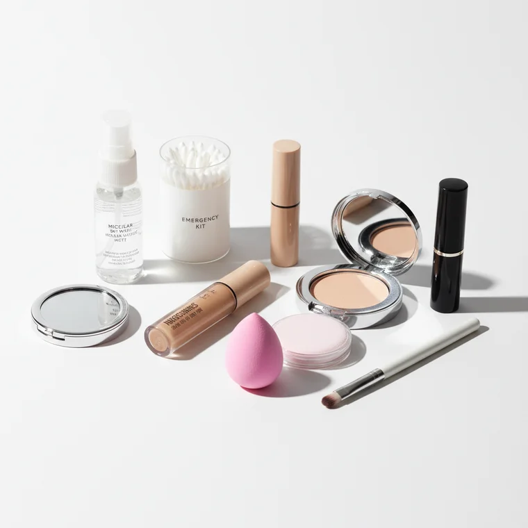 Kobieta poprawia rozmazany makijaż oczu po całym dniu w pracy, używając korektora i patyczków, by szybko uratować makijaż oczu