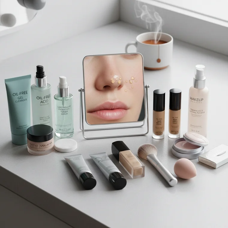 Zbliżenie na nos z matującą bazą pod makijaż, redukcja widocznych porów i zapobieganie ważeniu się podkładu na nosie