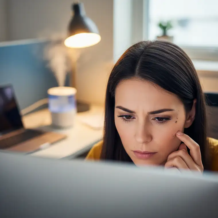 Zbliżenie na rzęsy przed i po nałożeniu trwałego tuszu do rzęs, pokazujące różnicę w kruszeniu po kilku godzinach w biurze