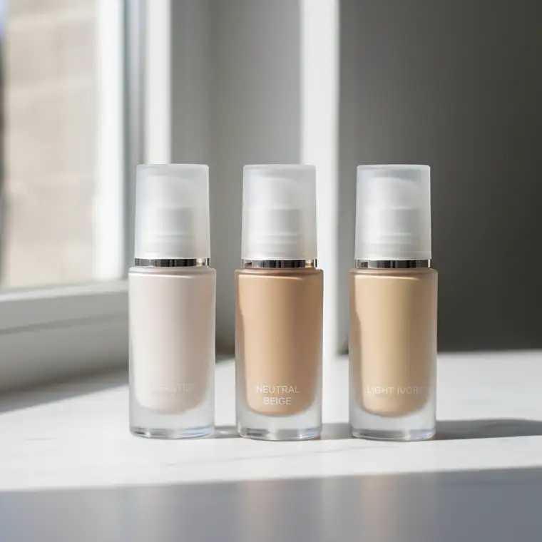 Kobieta o bardzo bladej cerze testująca odcienie podkładu na linii żuchwy w świetle dziennym, dobór koloru podkładu do bladej cery zimą