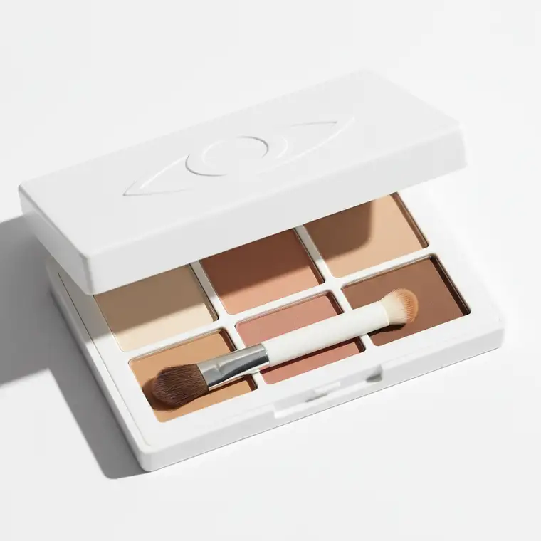 Kobieta wykonująca dzienny makijaż oka z opadającą powieką, dobierająca cienie do powiek, aby optycznie unieść i rozświetlić spojrzenie