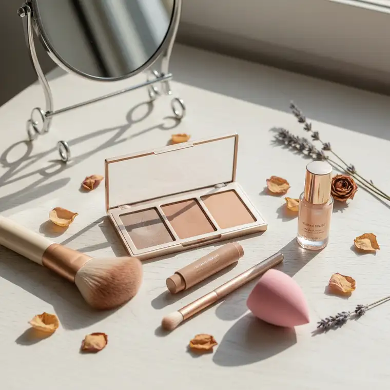 Bronzer do bardzo jasnej cery w neutralnym odcieniu, nałożony na policzki i skronie, pokazujący naturalny efekt bez plam