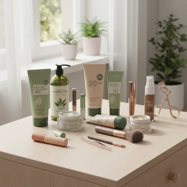 Delikatny makijaż no makeup dla cery naczynkowej na co dzień, z wyrównanym kolorytem i subtelnym podkreśleniem oczu oraz ust