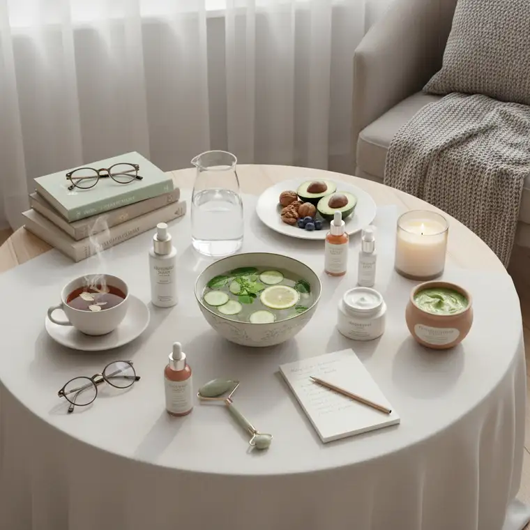 Panna młoda w trakcie domowego rytuału pielęgnacyjnego, nakłada maseczkę nawilżającą przed makijażem ślubnym na 2026 rok