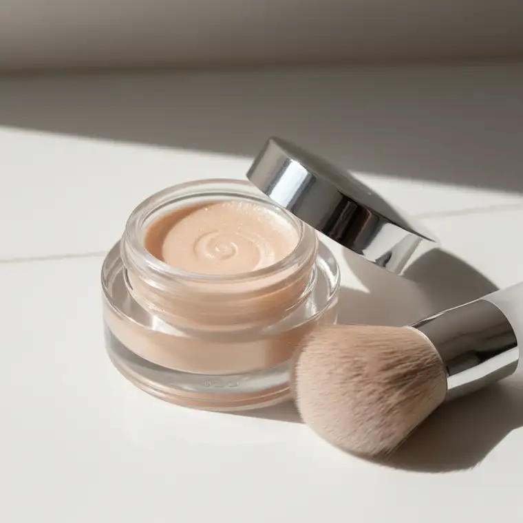 Kobieta wykonuje rozświetlony makijaż na randkę w zimowy wieczór, skupiając się na promiennej cerze i naturalnym glow, zgodnie z poradnikiem krok po kroku