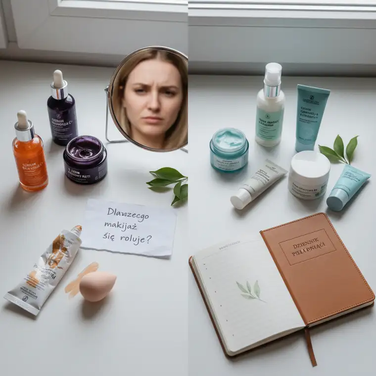 Zbliżenie na twarz z dobrze dobraną pielęgnacją, na której makijaż trzyma się idealnie po zmianie pielęgnacji skóry