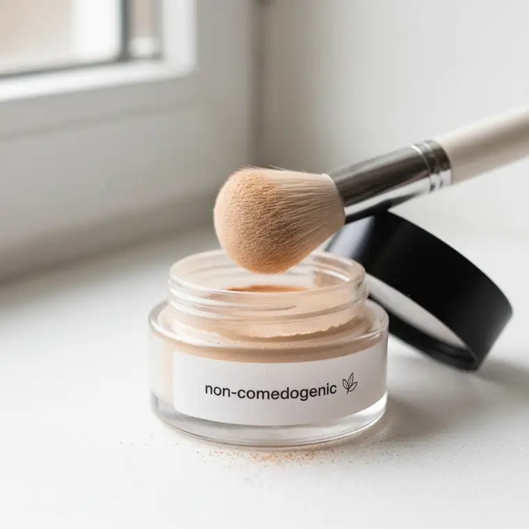 Kobieta z trądzikiem hormonalnym nakłada lekki, niekomedogenny makijaż, pokazując że codzienny pełny makijaż przy trądziku może być bezpieczny