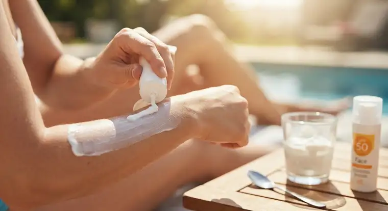 Opakowanie i konsystencja kremu z filtrem SPF 50 do ciała, który nakłada się w zalecanej ilości 2 mg na cm², aby skutecznie chronić skórę